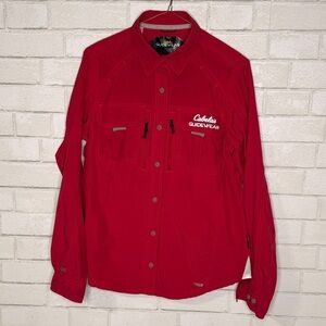 Cabelas Guidewear Red Button Front Performance Fishing Shirt Mens